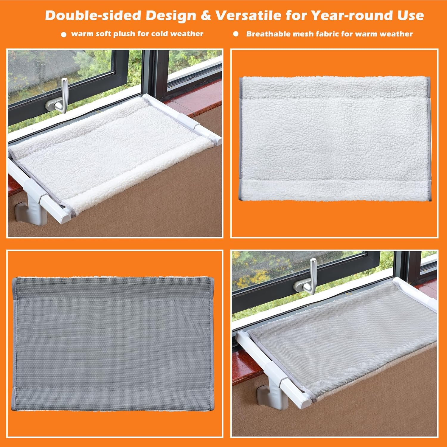 Cat Window Sill Perch Heavy Duty All Metal Frame Hold up to 100Lbs,Compact Size 22" X 13" X 7&ldquo;,Removable Dual-Sided Cushion,Adjustable Cat Hammock Bed Seat Shelf for Window Ledge for Cats Inside image number 6