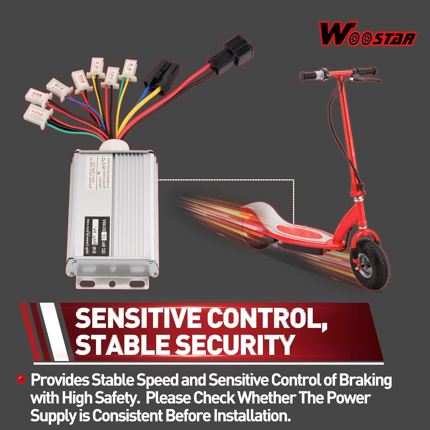 WOOSTAR Controller with Black Battery Connector Terminal-48V 1000W-For Scooter,Brushed Electric Motor Engine image number 2