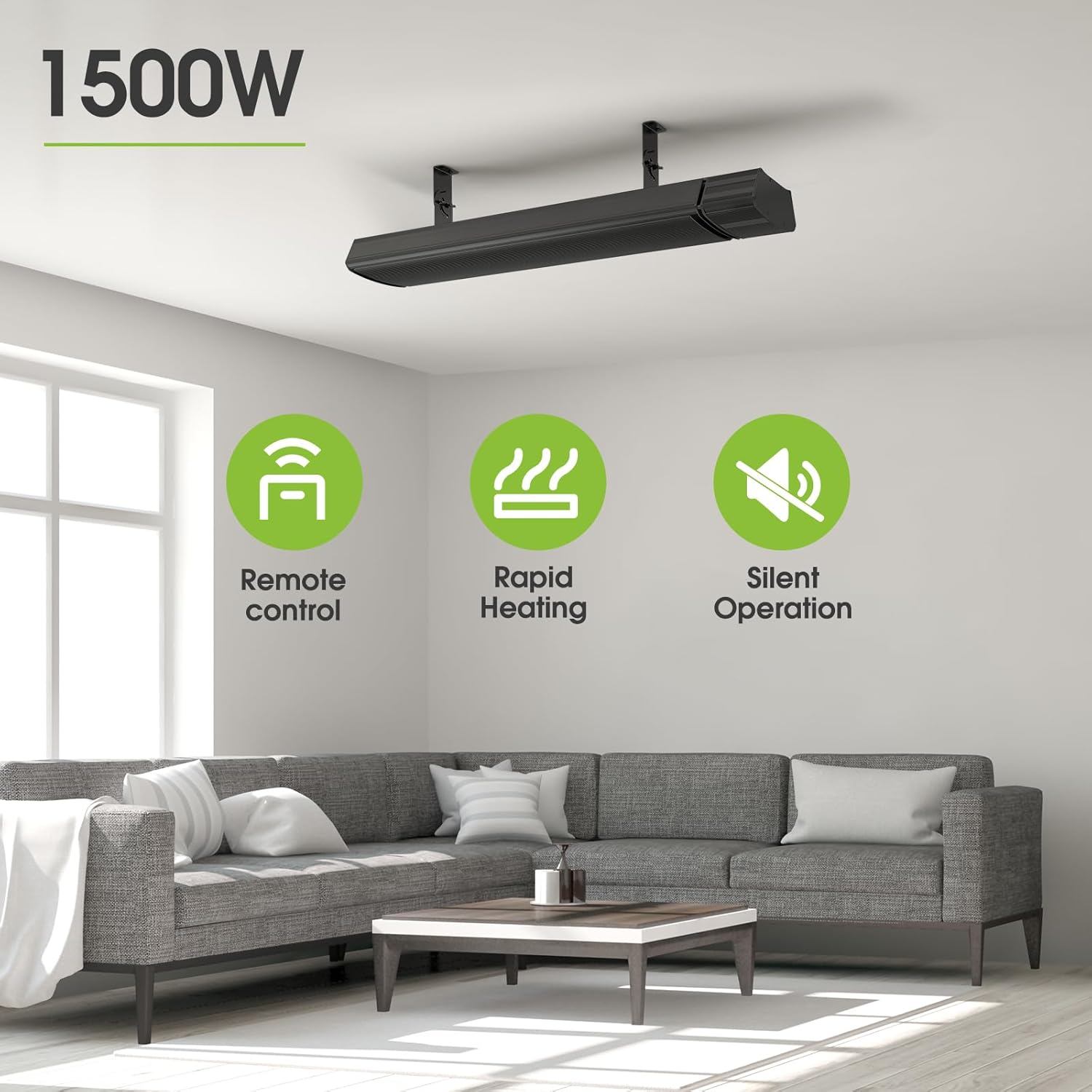 1500W WIFI Infrared Heater for Outdoor, Built-In Thermostat Infrared Heater Strip, Mobile App Control Wall & Ceiling Energy Saving Eco-Friendly Heating Radiant Patio Heater image number 3