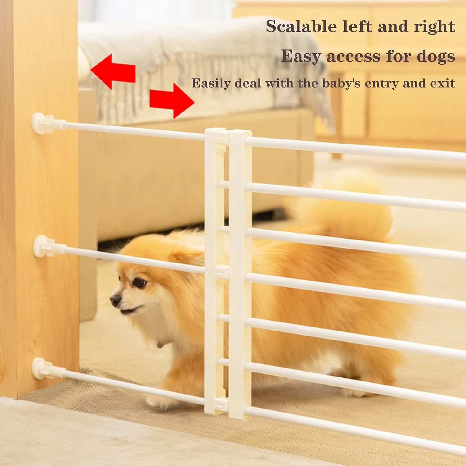 Retractable Baby and Dog Gate - Carbon Steel Safety Fence for Pets, Freestanding Indoor Barrier for Bedroom, Bathroom, Living Room and Balcony image number 4