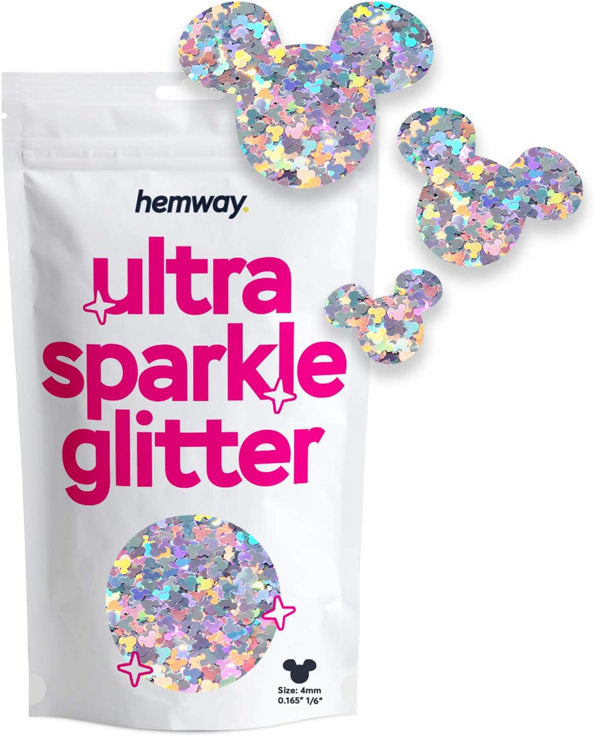 Hemway Ultra Sparkle Glitter - 1/6" 0.165" 4Mm - Micky Mouse Glitter Sequin Confetti, Party Decoration, Nail, Body, Face, Arts, Crafts - Silver Holographic - 50G image number 7