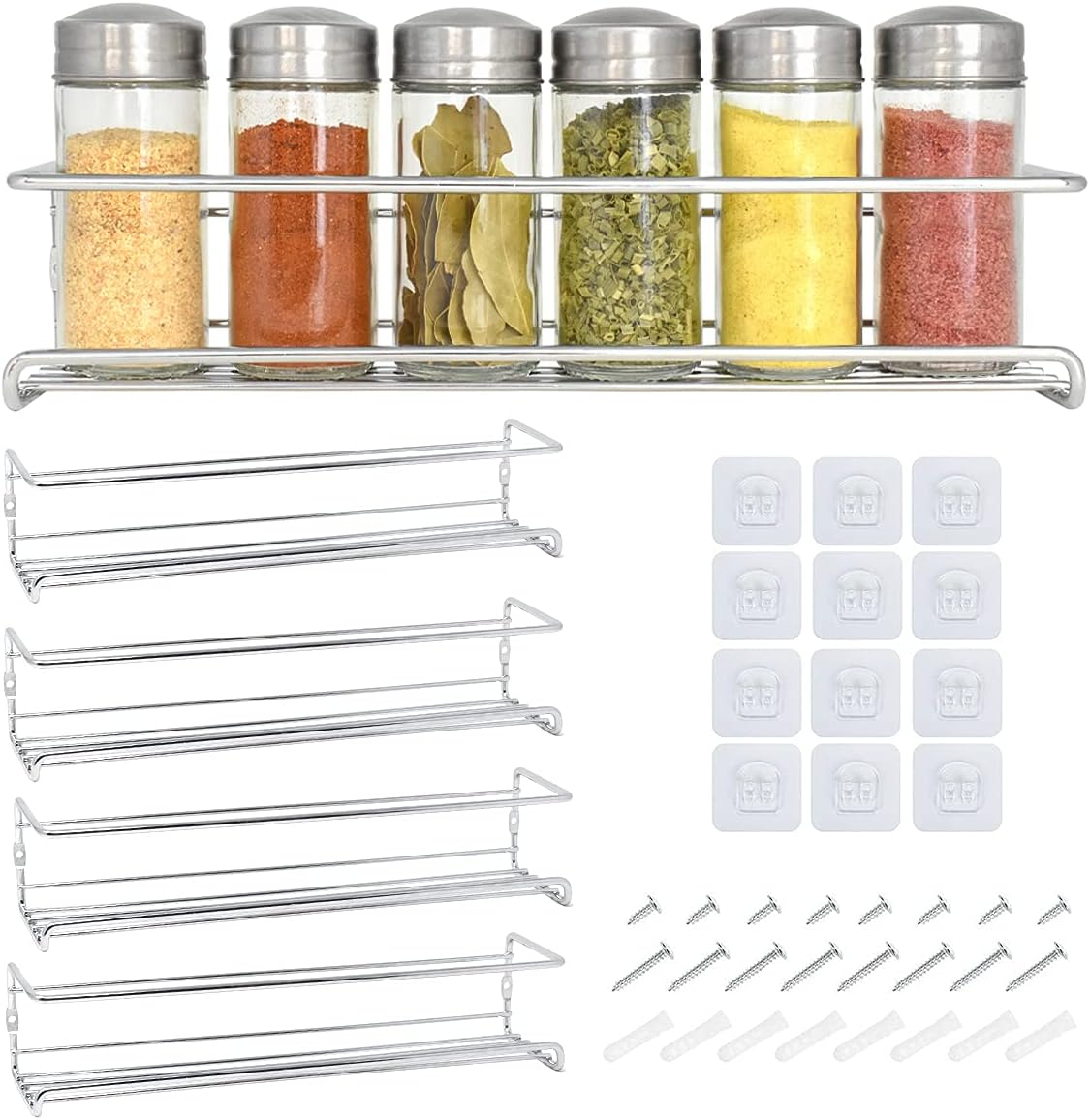 Joeji'S Kitchen 4-Tier Silver Spice Rack Organiser Wall Hanging Spice Shelf Herb Rack Seasoning Organiser - Spice Rack for Spices, Condiments, Cooking Tools image number 6