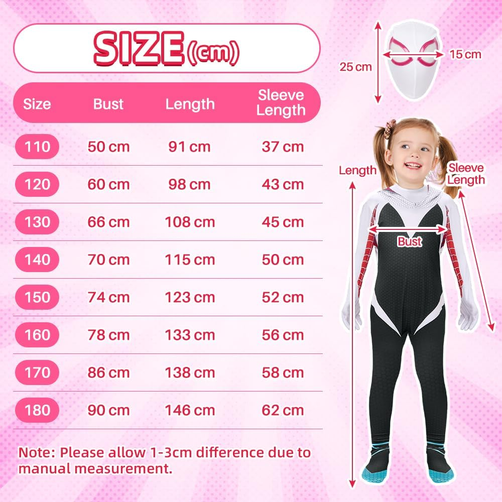 Slowton Girls' Superhero Halloween Costume, Superhero Hooded Bodysuit with Pull on Mask for Halloween Dress up Super Hero Cosplay image number 2