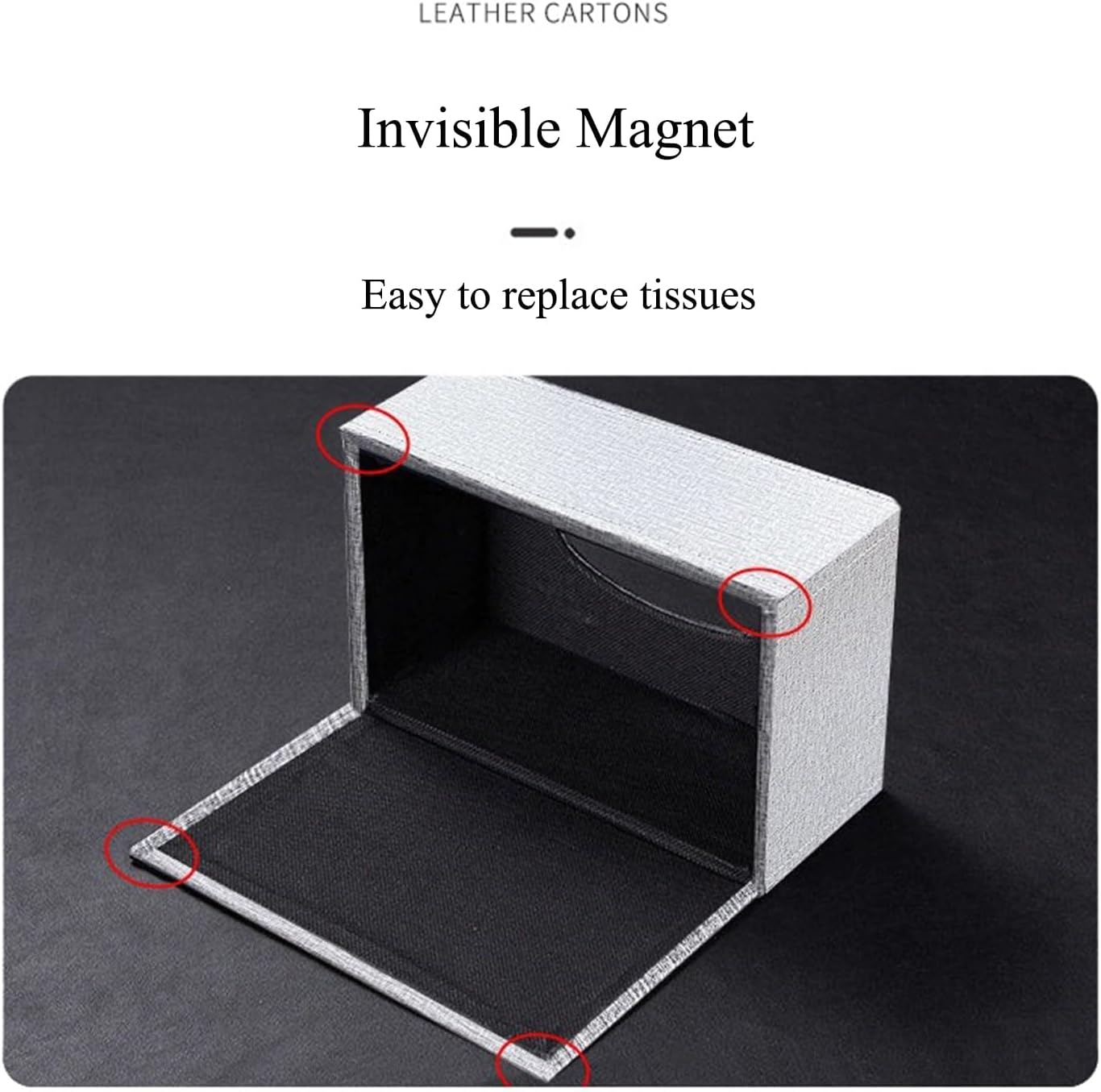 PU Leather Tissue Box Holder, Rectangular Napkin Holder Pumping Paper Case Dispenser, for Home/Office/Car Decoration (Grey) image number 3