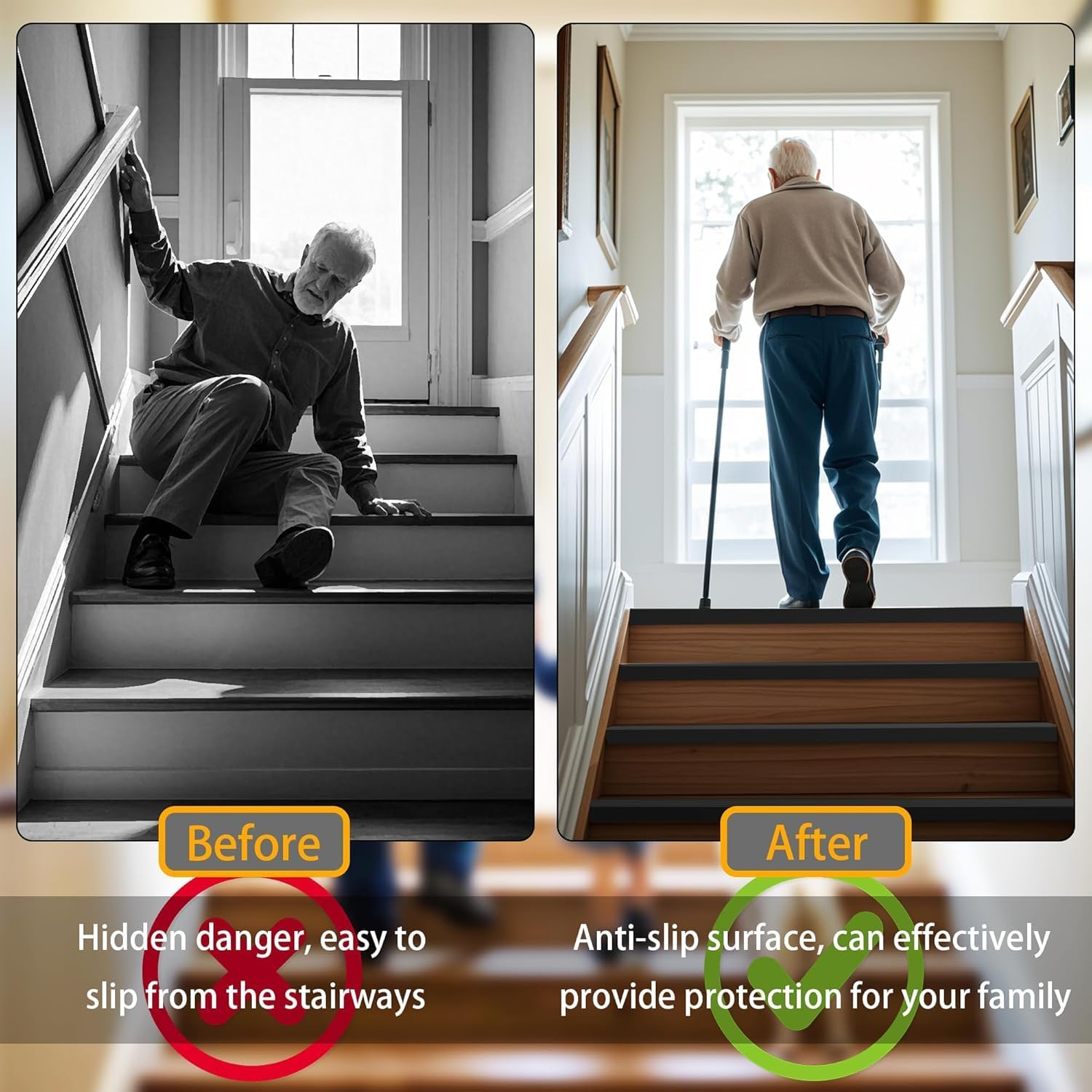 Weforu 1.5M/4.92Ft Rubber Stair Nosing，Anti-Slip Stair Edge Protector, Stair Edging, Stair Edge Trim, Non-Slip and Waterproof Outdoor Indoor Staircases (Black,Self Adhesive) image number 2