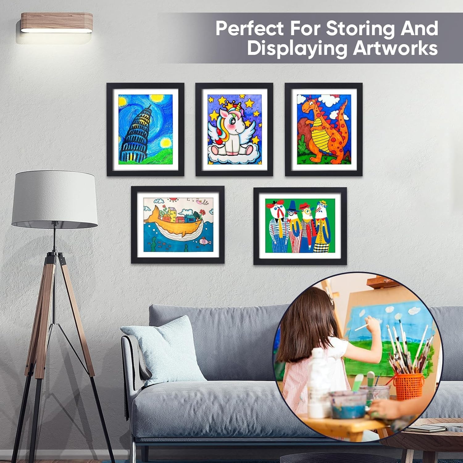 A4 Kids Art Frames 3 Pack Kids Artwork Flip Frame Changeable for Picture Display, Children School Drawing Projects Storage, Horizontally Vertically Wall Hanging, Storage A4 120 Pictures (3Colors) image number 5