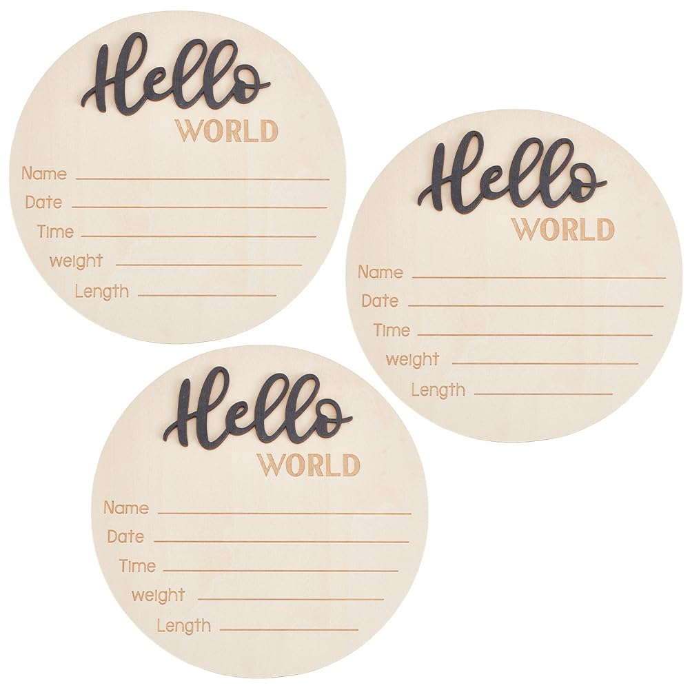 HOBBIESAY 3Pcs Pink Announcement Sign Wooden Hello World Newborn Welcome Board Stat Plaque Souvenir and Gifts for New Parents Home Hospital Nursary Decoration