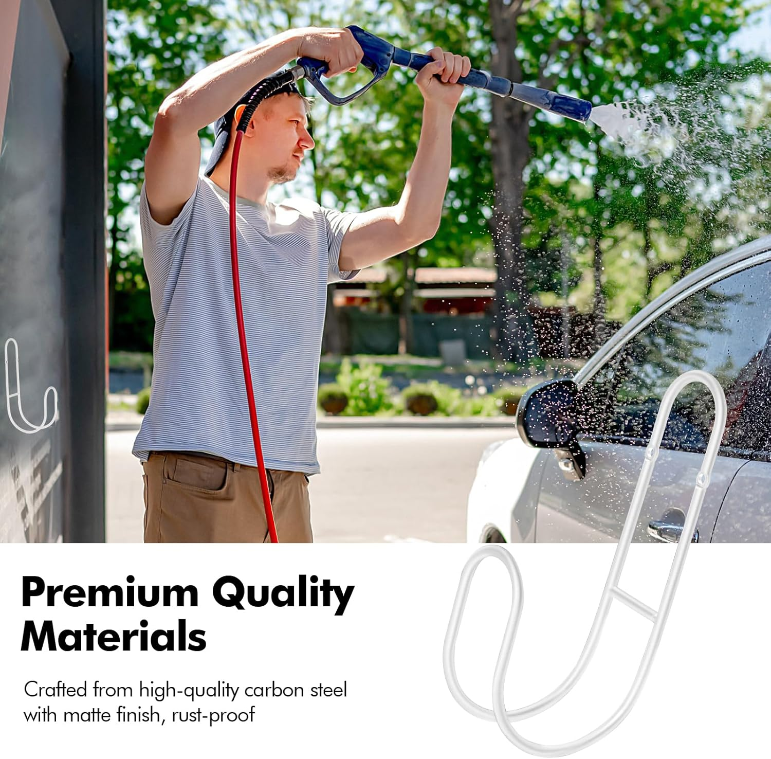 Lunhoo Garden Hose Holder, Wall Mount Water Hose Hanger, Hanging Hose Storage Rack for Garden Hose, Ropes, outside Yard (White) - Black image number 2