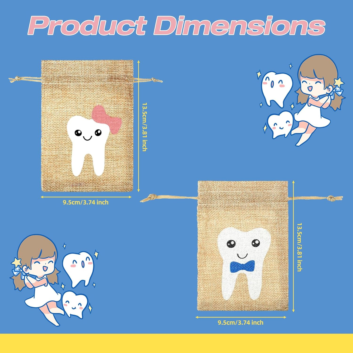 ONBPIY Tooth Fairy Box 2 Pack Tooth Fairy Keepsake Storage Bag for Kids Baby Keepsake Box for Girls and Boys 9.5 X 13.5 Cm