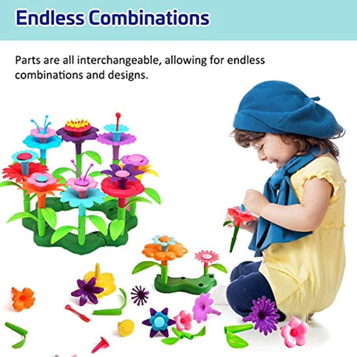 Flower Garden Building Set 98 PCS Arts and Crafts for Girls 11 Colors Birthday Gifts 3-6 Year Old Girls image number 3