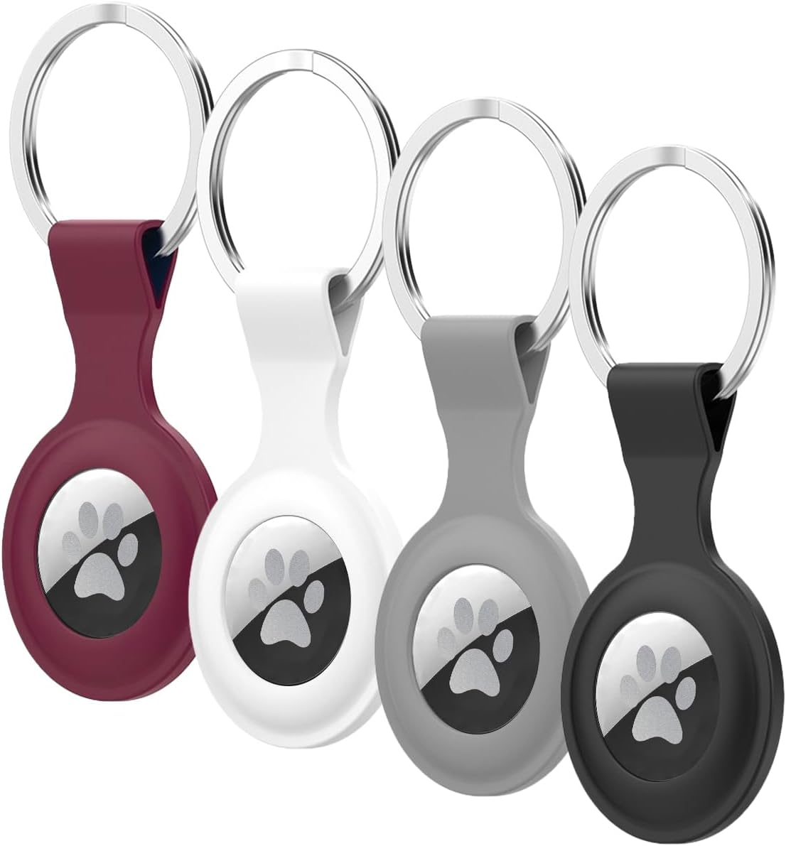 4 Pack Theapro Tag Case for Apple Tags Holder 2021, Keychain Tags Case with Anti-Lost Key Ring, Soft Silicone Anti-Scratch Lightweight Protective Skin Cover (Green+Blue+Gray+Purple)