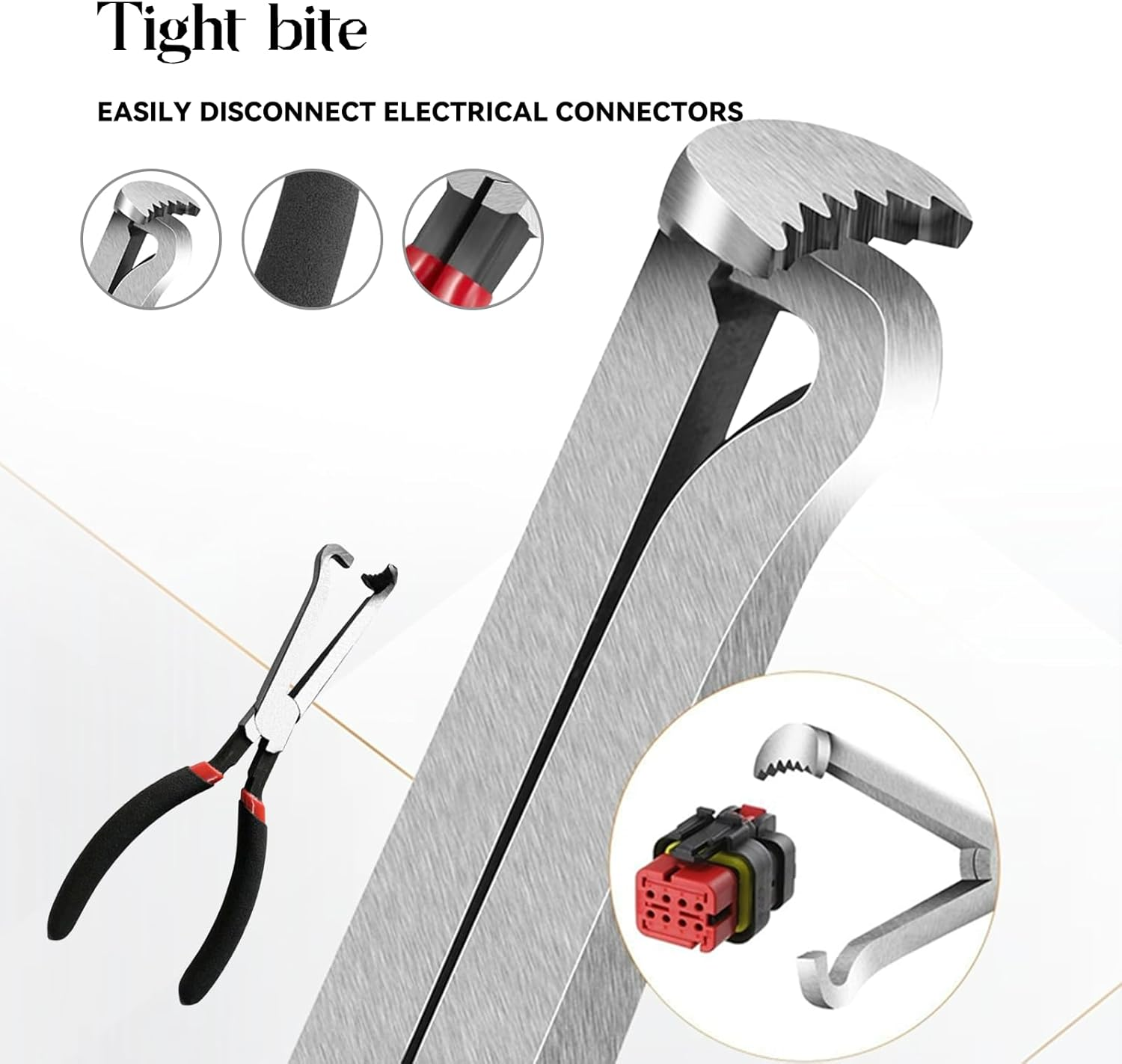 Automotive Electrical Disconnect Pliers 2-Piece Set Carbon Steel Fuel Line Removal Tool for Ignition Coils MAF Sensors, Professional Car Wiring Clip Pliers for Mechanics, Silver Black