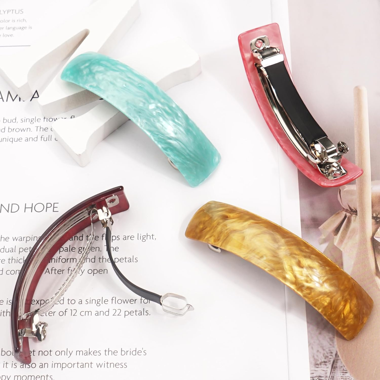 JOYOYO 12 Pcs Hair Barrettes for Women Elegant Barrette Hair Clips Retro French Design, Acrylic Hair Slides Automatic Clamp Hair Clips image number 4