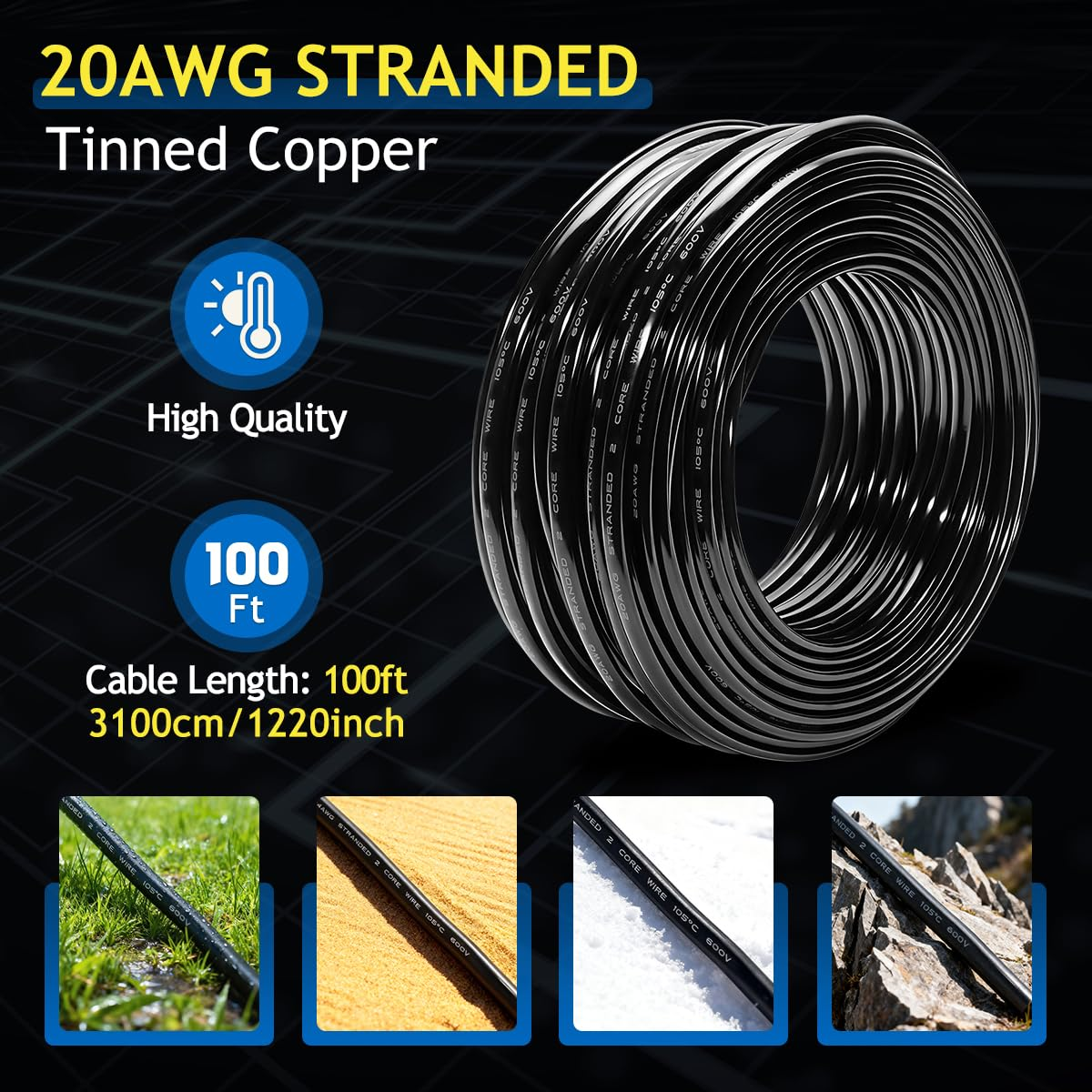 20 Gauge 2 Conductor Oxygen-Free Tinned Copper Electrical Wire, Flexible 31M Stranded Tinned Copper Cable with Flat PVC Sheet, Low Voltage Cable for Automotive Wiring, Lamp Cord, Marine Cable image number 6