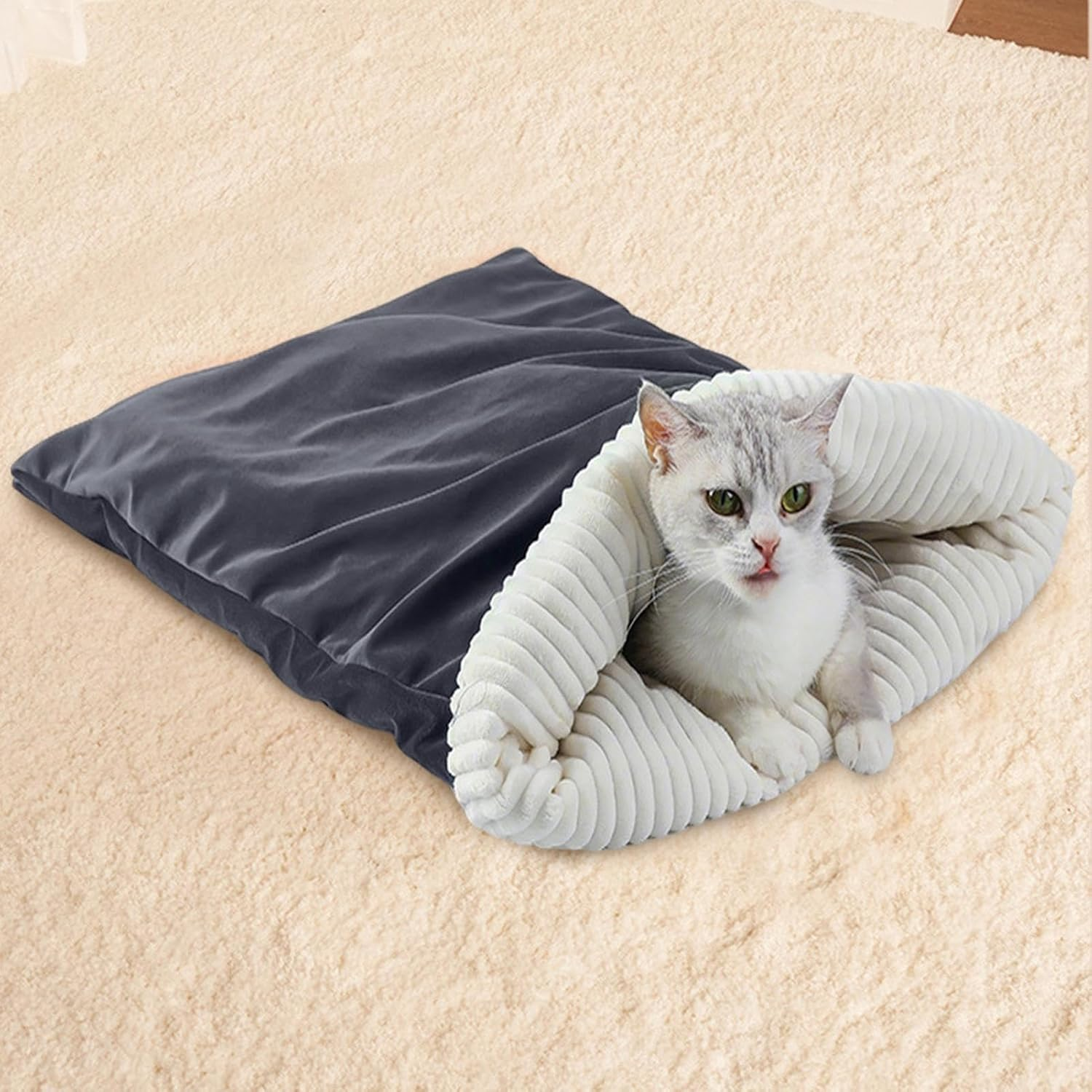 Cat Sleeping Bag,Pet Nest for Cats and Dogs - Warming Pad Sack Winter Pets Nests for Rest Hiding for Indoor Car Christmas Travel Home image number 3