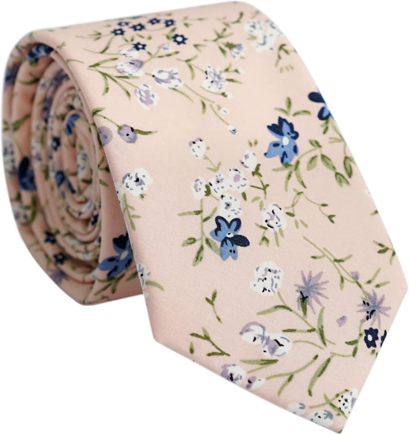 BELLUNO Floral Skinny Tie for Men, Print Flower Necktie for Wedding, Groomsmen, Missions, Dances, Cotton Slim Tie + Gift Box