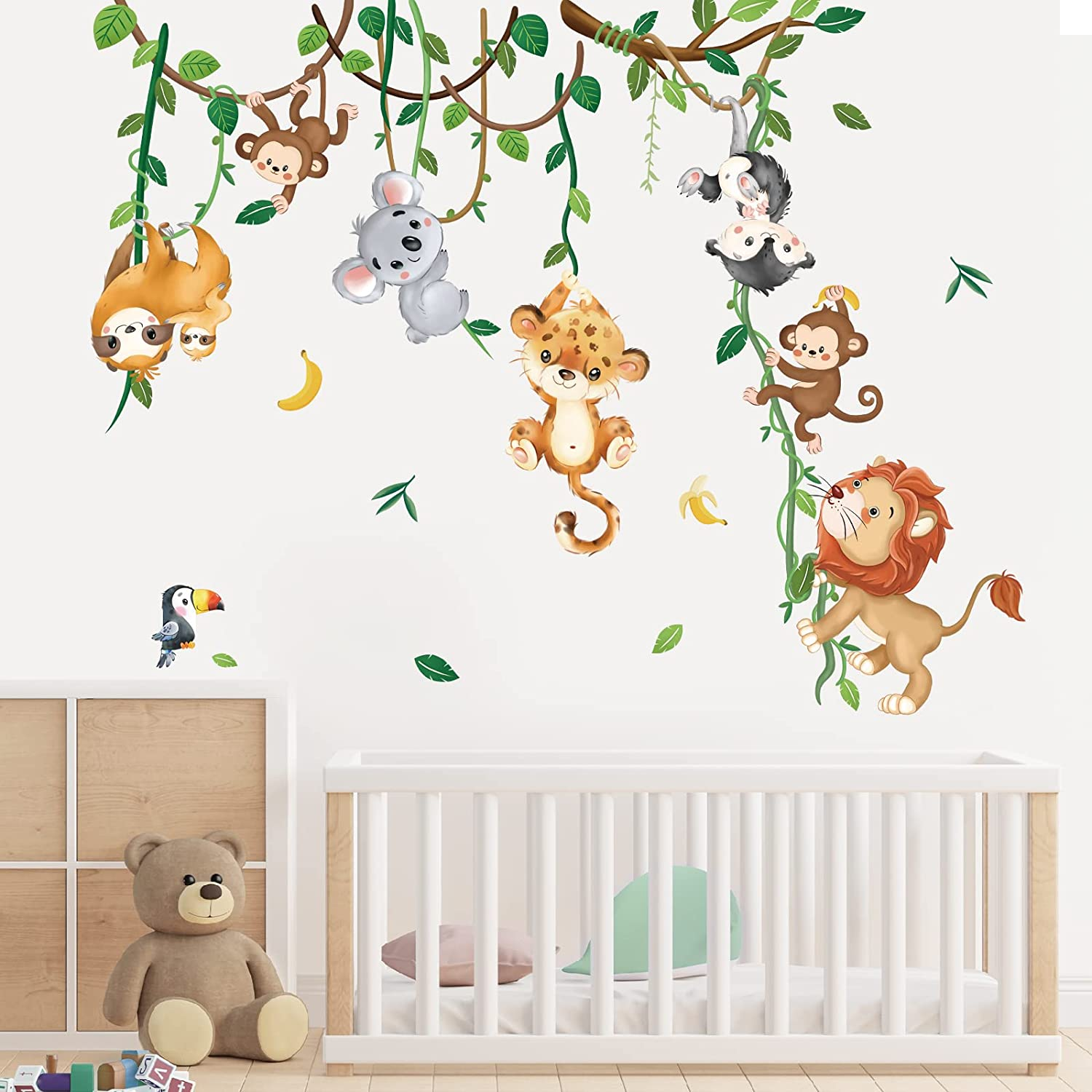 Decalmile Jungle Animals Climbing Tree Wall Decals Monkey Lion Koala Tiger Wall Stickers Baby Nursery Kids Room Living Room Home Decor image number 3