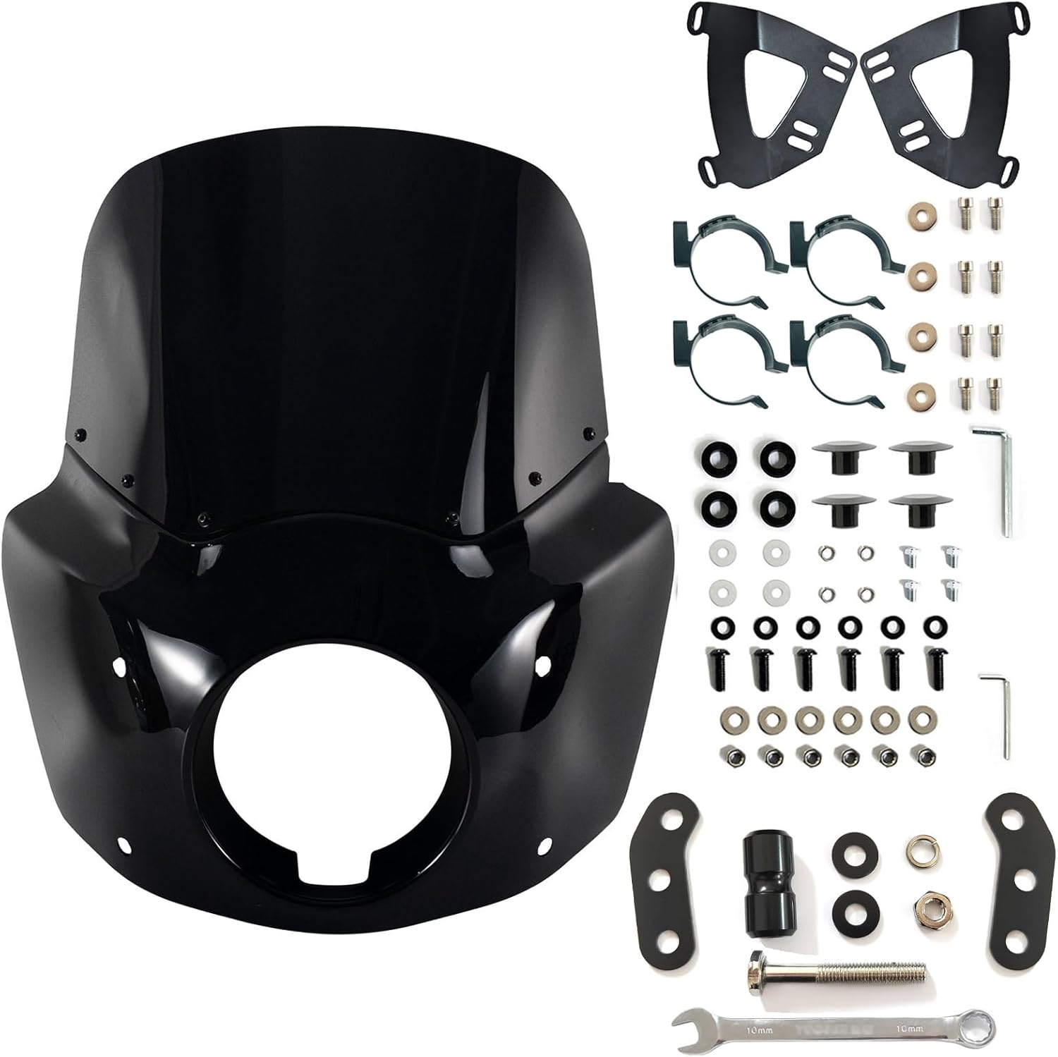 FATECIM Motorcycle 5.75" Headlight Fairing Cover 11" Dark Smoke Windshield Windscreen 48-58Mm Mounting Kit Headlight Extension Block for Harley Low Rider S FXLRS 2020 2021 2022 - Road Warrior Style image number 3