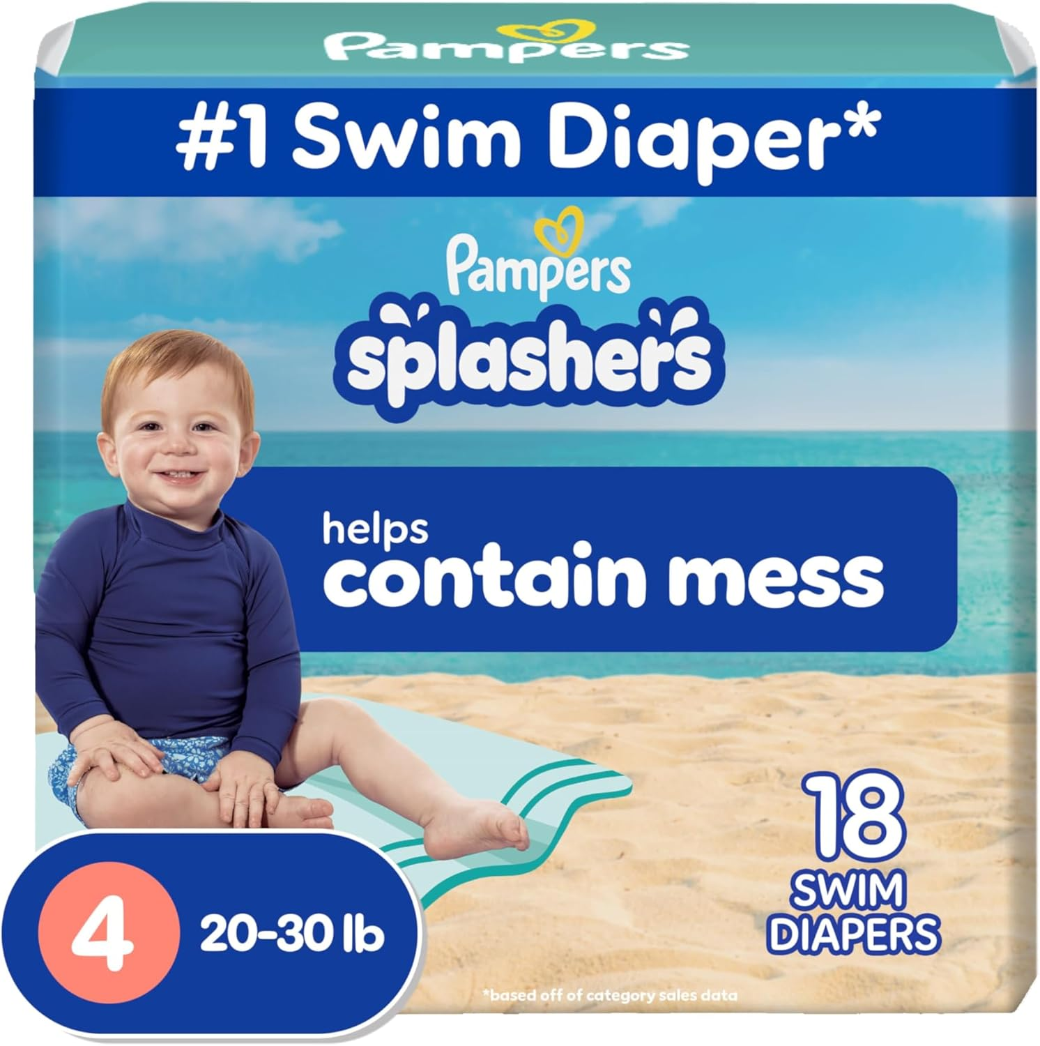Pampers Swim Diapers Size 4 (20-33 Lb), 18 Count - Splashers Disposable Swim Pants, Medium image number 5