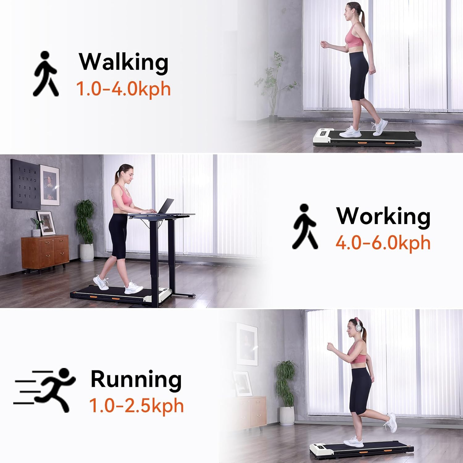 AIRHOT Walking Pad Treadmill, 2 in 1 for Walking and Jogging, Portable under Desk Tradmill with Remote Control Lanyard & Incline for Home/Office, 2.5HP Low-Noise Desk Treadmil in LED Display - White image number 6