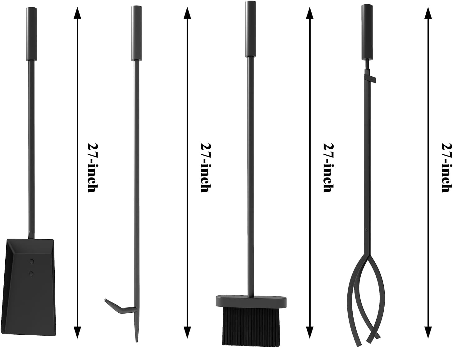 Fire Beauty Fireplace Tools Set 5 Pieces Fireside Accessories Fire Kit Stand Woodstove Tools Holder Wrought Iron Handle Indoor Fireset Stand