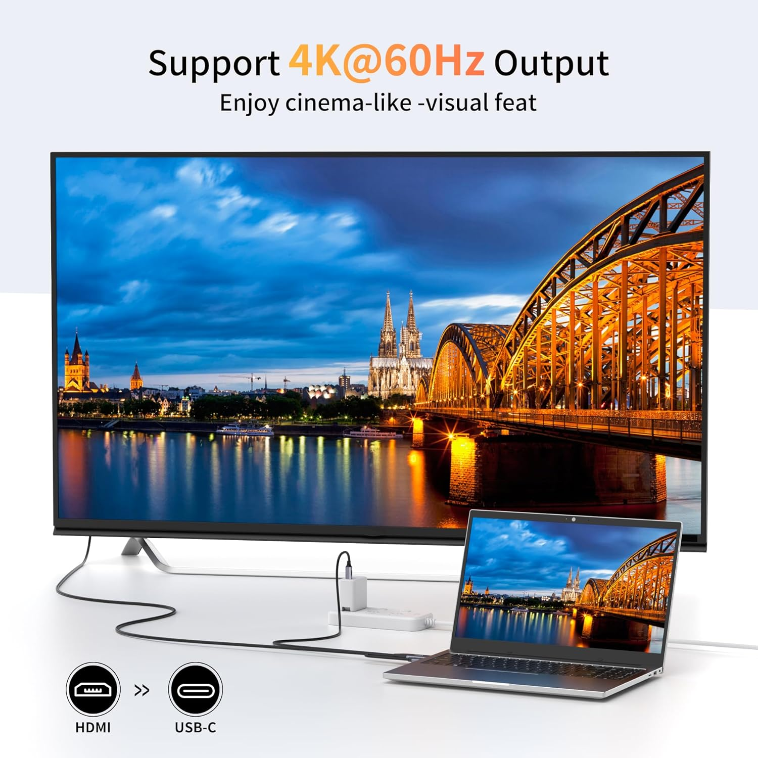 HDMI to Type-C Cable, 4K@60Hz, HDMI to USB C 8.2Ft, USB-C Powered, HDMI to USB Type-C, for Xreal Nreal Air, Mobile Monitors, XREAL Beam, Touch Functionality,Switch, Steam Deck,Ps5,Studio Display