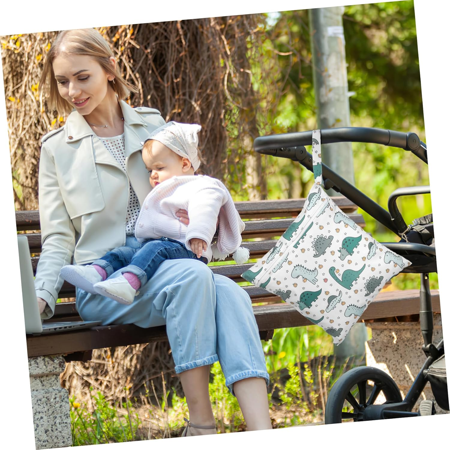 Totority 2Pcs Cartoon Pattern Wet Bags Zipper Pouches for Travel Daycare Beach for Storing Diapers Swimwear and More