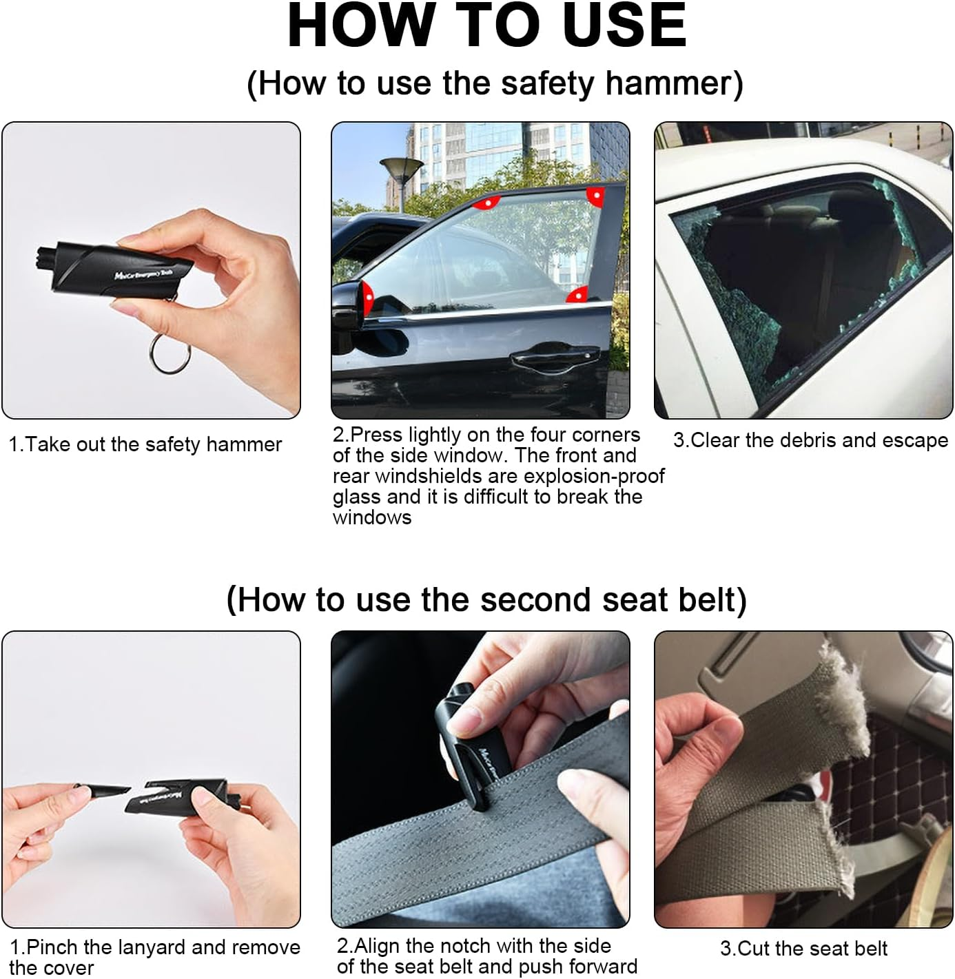 Car Escape Rescue Tool,4 Pack Car Window Breaker and Seat Belt Cutter,Emergency Key Chain Car Escape Tool,With Glass Breaker Seat Belt Cutter image number 1