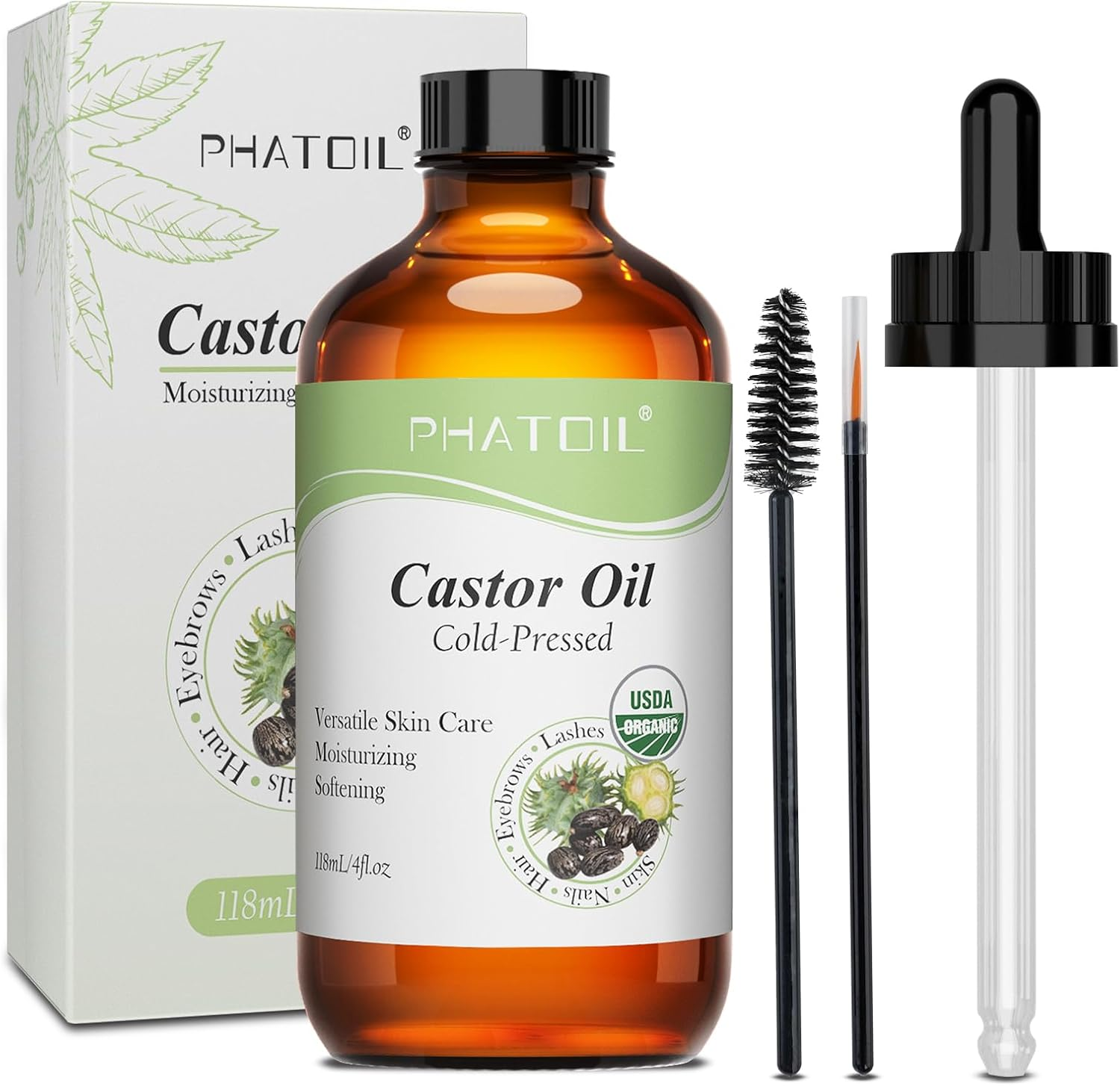 PHATOIL Organic Cold Pressed Castor Oil, 118 Ml (4 Fl.Oz) Glass Bottle, USDA Certified Organic, Rich in Omega Fatty Acids, Ideal for Hair Growth, Eyebrows, Lashes, and Skin Care image number 3