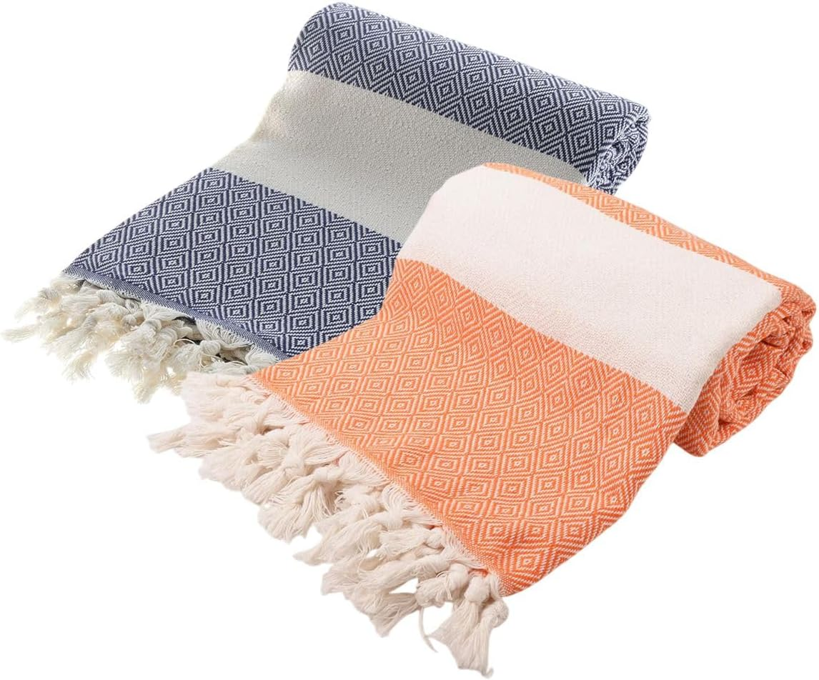 Turkish Peshtemal Towel Set of 2 &ndash; 100% Cotton, Fast Drying, Lightweight Hammam Towels &ndash; Beach, Spa, Bathroom, Travel &ndash; Soft and Absorbent Towel Varieties (Beige & Nefti Green)