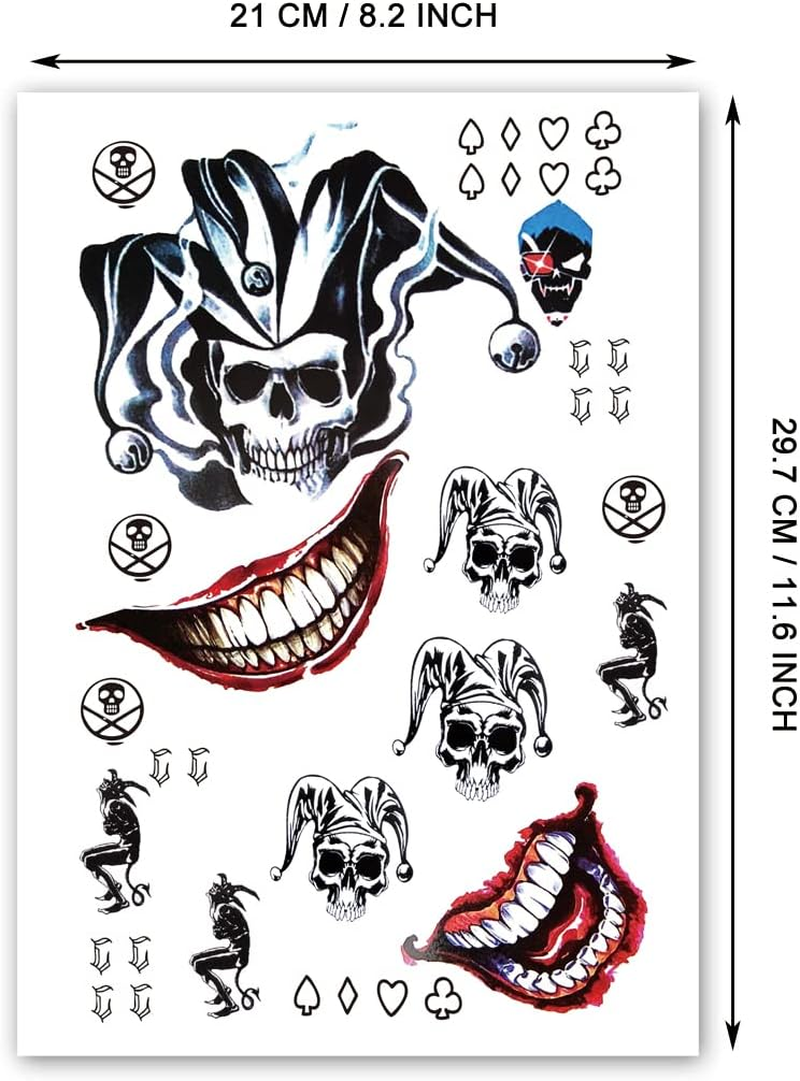 6 Sheets PADOUN HQ & Joker Temporary Tattoo Stickers, Fake Joker Temporary Tattoo Stickers and Suicide Squad Harley Quinn Tattoos Full Body Bundle for Costume Cosplay Party Accessory image number 3