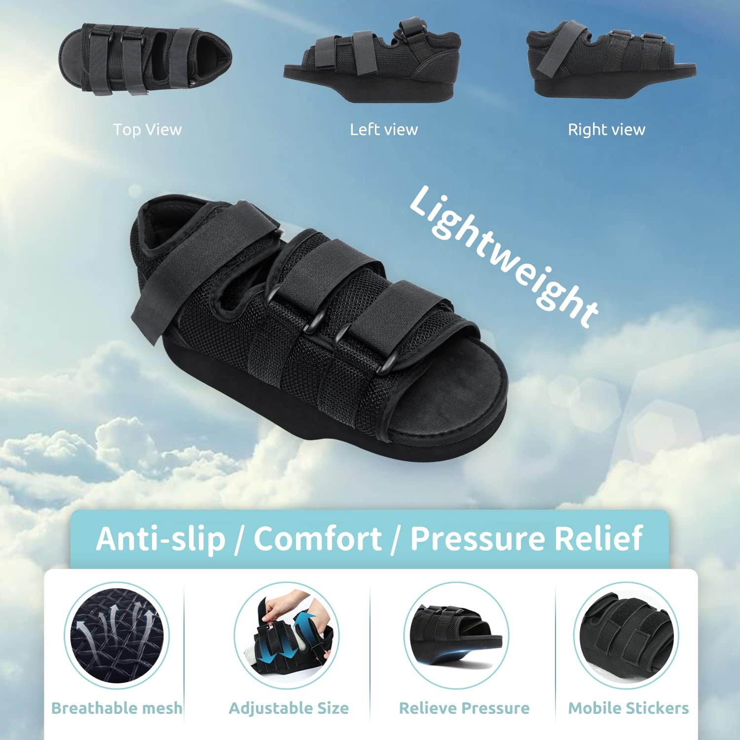 Post Op Recovery Shoe Adjustable Medical Walking Shoe Forefoot Off-Loading Healing Shoe for Post Surgery or Operation Support, Broken Foot, Bunions Broken Big Toe Surgery Forefoot Splint (M) image number 6
