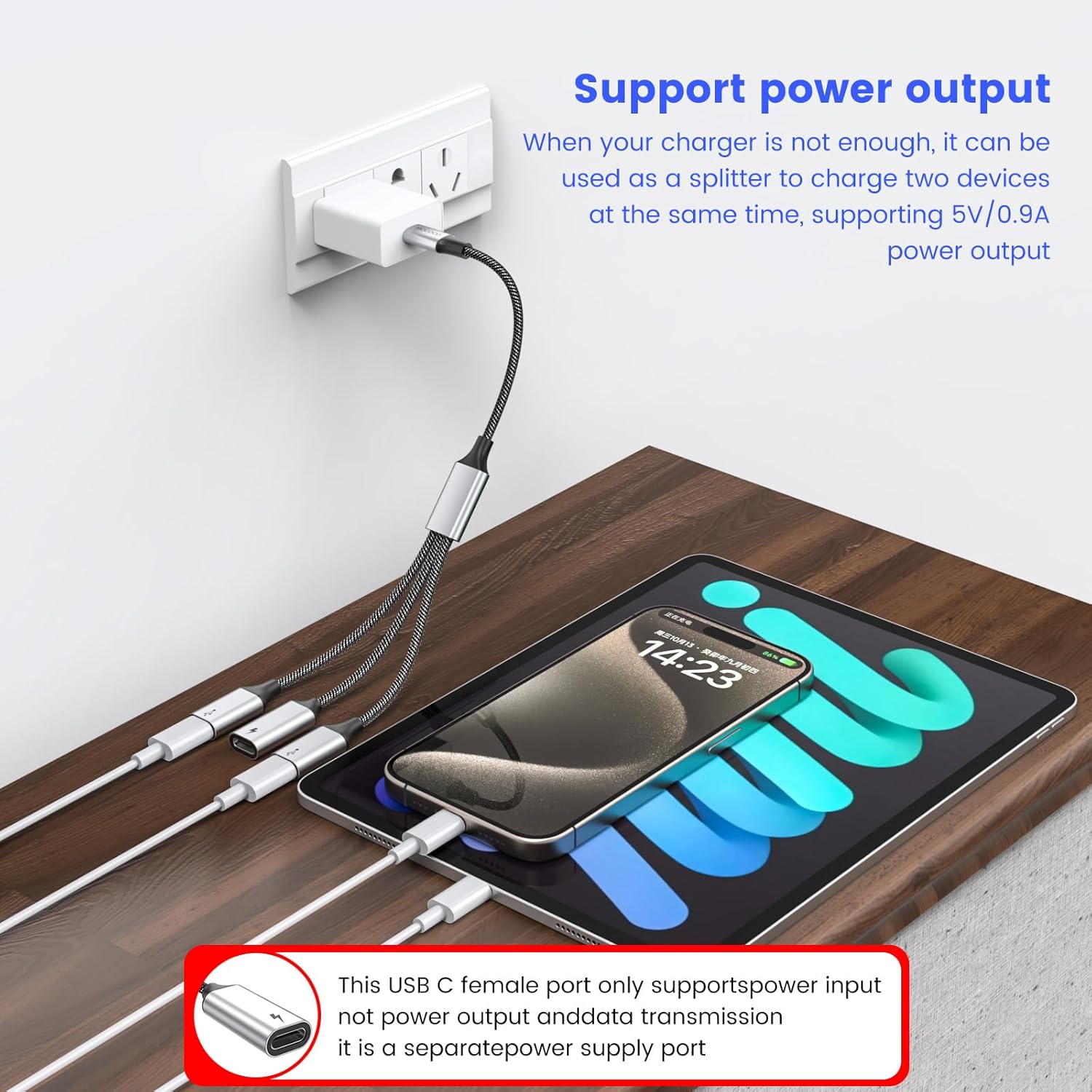 MOGOOD USB C Splitter, USB C to USB C Female Adapter, 3-In-1 Type C Data Transfer and 60W Fast Charging, USB C Male to 3 USB C Female Cord Converter for Iphone 15 Series Mac,Xbox One Series,Ps5,Laptop image number 3