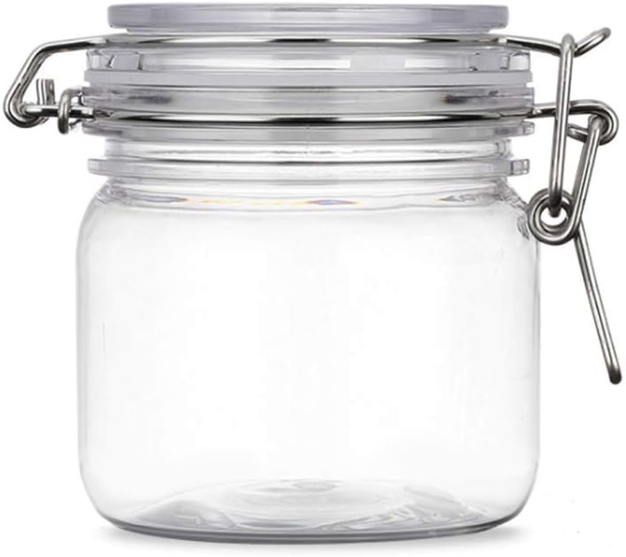 2Pcs 10 Oz/300Ml Clear round Plastic Home Kitchen Storage Sealed Jar Bottles with Leak Proof Rubber and Hinged Lid for Herbs, Spices, Candy, Gift, Arts and Crafts Storage Multi-Purpose Container image number 2