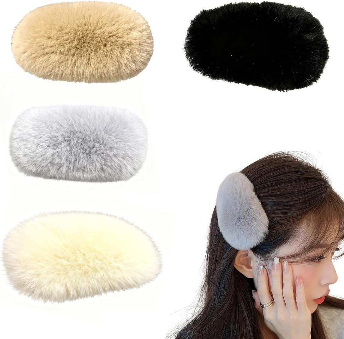 4Ps Women'S Autumn Winter Hair Clips Plush for Styling Large Duckbill Hair Clips Thick & Thin Hair Accessory image number 2