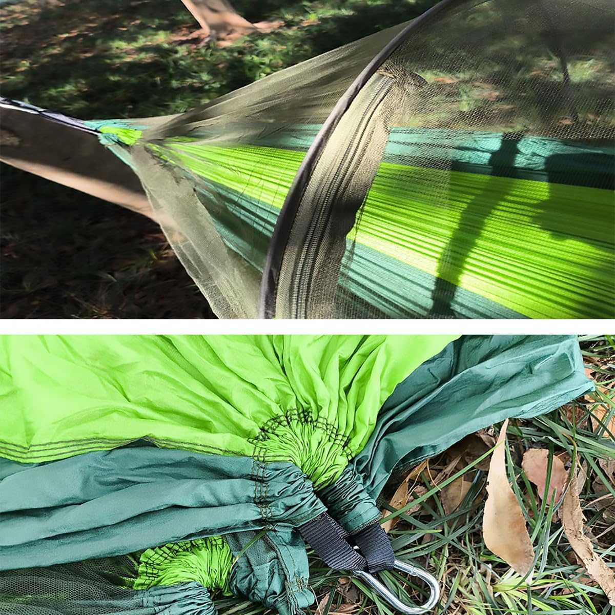 AIMALL Automatic Pop-Up Mosquito Net Hammock 47.2X98.4In 210T Parachute Nylon Outdoor Camping Hammock with High-Density Mesh Net 300KG Load for Travel Hiking - Army Green image number 6