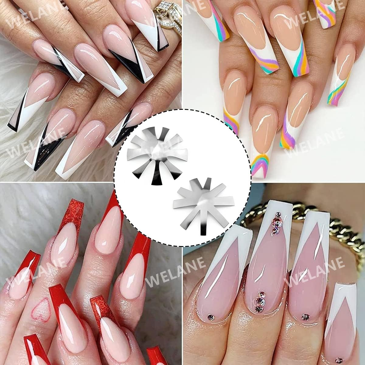 WELANE French Tip Tool, 2 PCS French Manicure Nail Art Tool for DIY Decoration Stencil Tools (18 Shape) image number 5