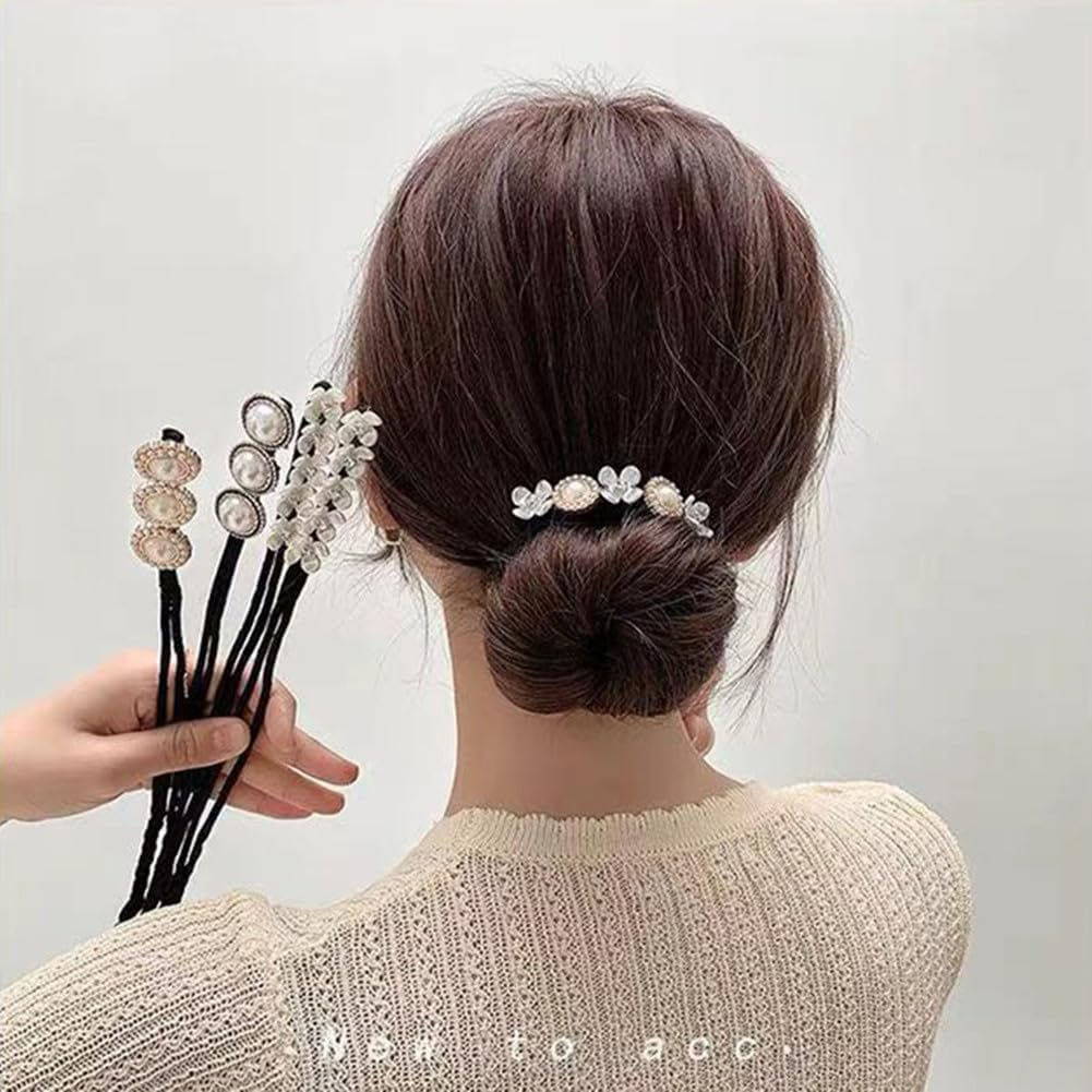 4 Pieces Flower Pearl Hair Bun Maker Twist Headband Doughnut Bun Maker Lazy Hairstyle Accessories for Women Girls image number 1
