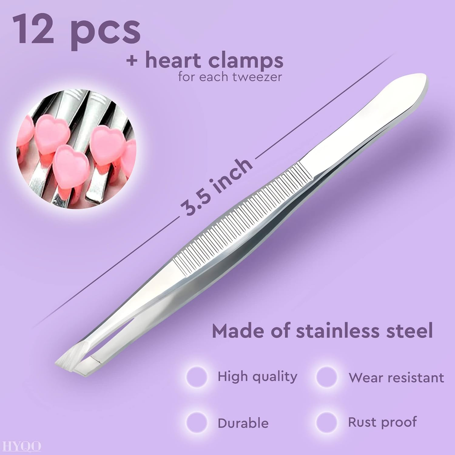 HUELE 12Pcs/Pack Stainless Steel Slanted Eyebrow Tweezers Metal Eyebrow Tweezers Trimmers image number 3