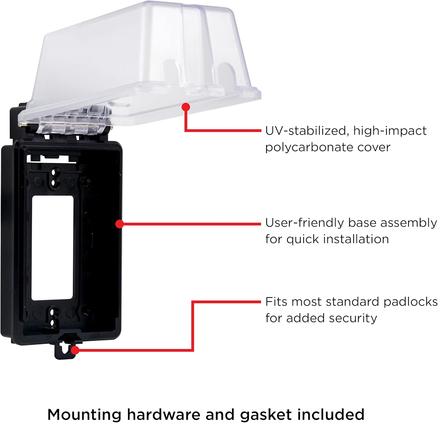 Ultrapro Outdoor Outlet Cover - Single Gang Weatherproof Enclosure, Rated for Wet Locations, Black, 49204 image number 3