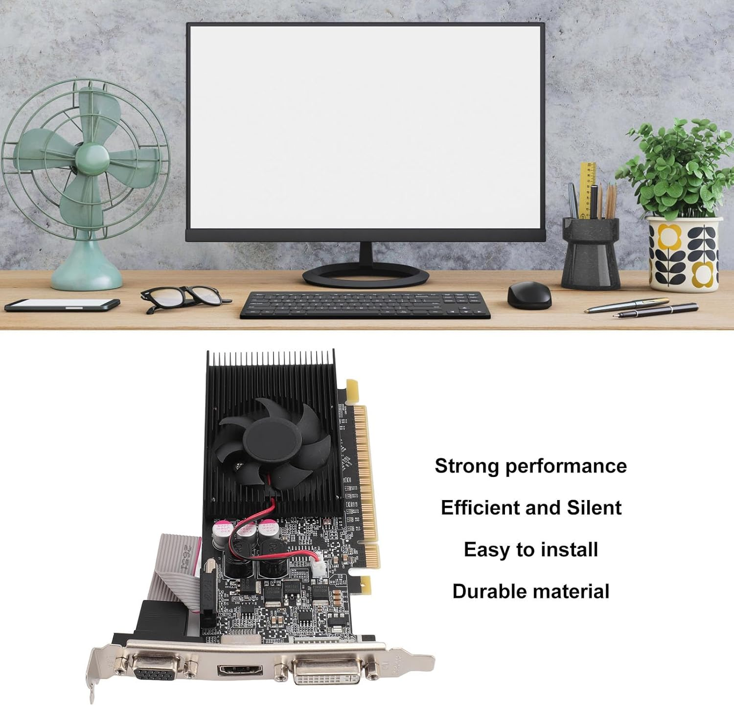 2GB DDR3 64-Bit Low Profile Pcie Graphics Card for Desktop Pcs, 2560X1600 Resolution, Silent Gaming GPU with HDMI/DVI/VGA, Directx 11, Compatibale 10/11/7/8 image number 4