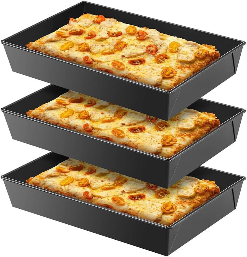 Ysyaxsyt 3 Pack of Detroit Style Hard Rectangular Non-Stick Pizza Pans Dish Pre-Seasoned Bakeware image number 1