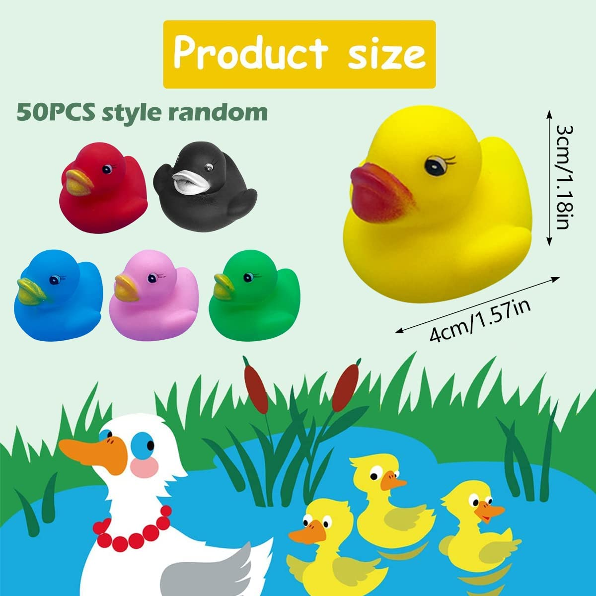 50 Pcs Assorted Ducks for Kids,Float and Squeeze Sound Baby Bath Duck Toys,Durable Rubber Duck Toy for Tub Pool,Showers Accessories Baby Showers Toy image number 5