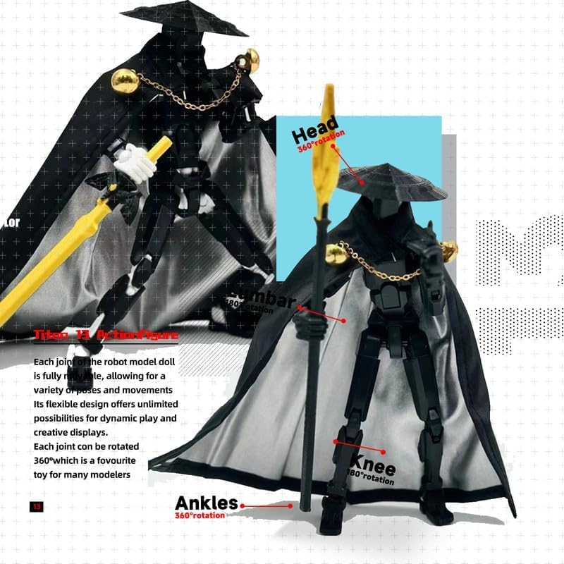 T13 Action Figure, Assembly Completed Dummy 13 Action Figure,Robo 13 3D Printed Action Figure - the Premium Action Figures for Sci-Fi Enthusiasts (Swordsman-Black Green) 5.2 Inch image number 3