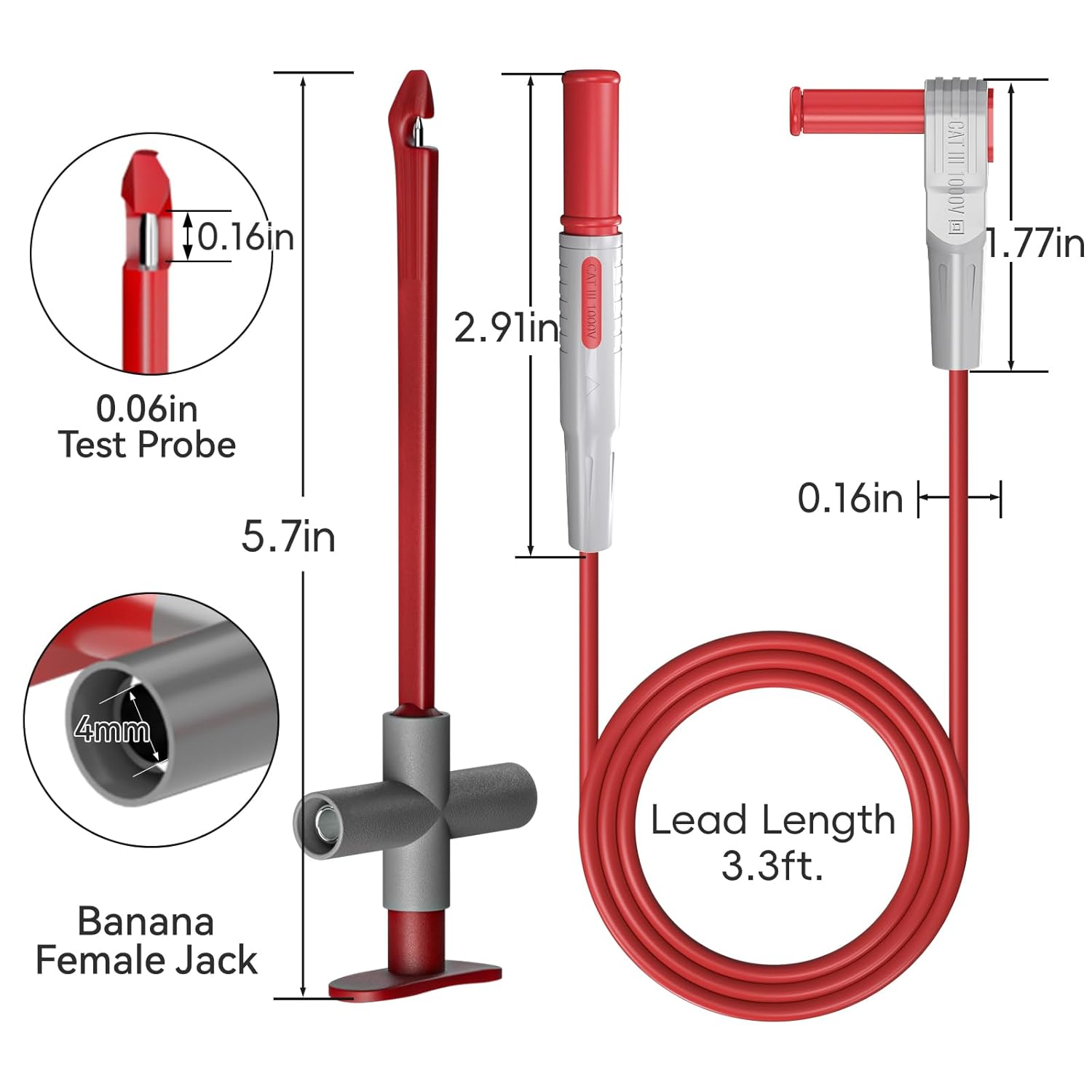 Goupchn 2PCS Multimeter Test Leads 4Mm Banana Plug Male to Male with Puncture Probes Wire-Piercing Test Clip Tool for Multimeter Testing Automotive Car Repairing