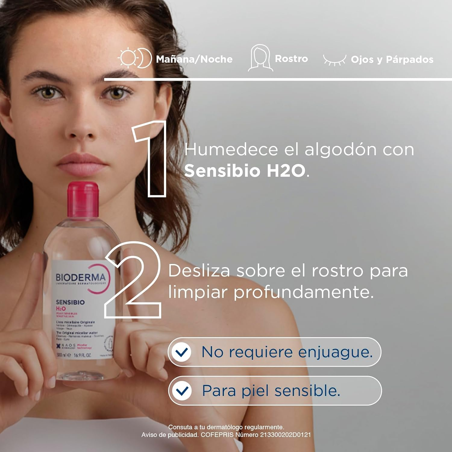 Bioderma - Sensibio - H2O Micellar Water Pump Bottle - Soothing Makeup Remover Cleanser Solution for Sensitive Skin, 500Ml image number 4