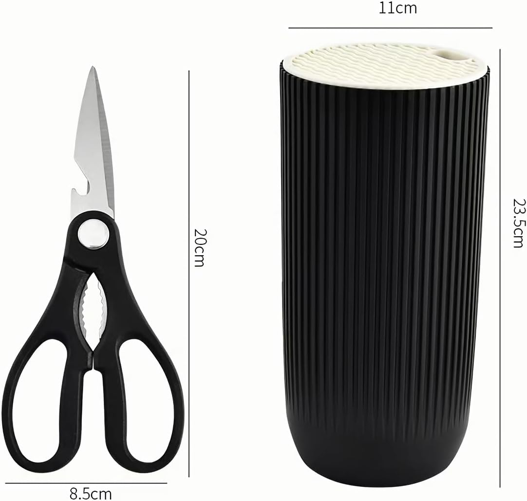 Black 6-Piece Kitchen Knife Set with Block - Includes Chef'S, Santoku, Bread, Paring Knives and Kitchen Shears image number 1