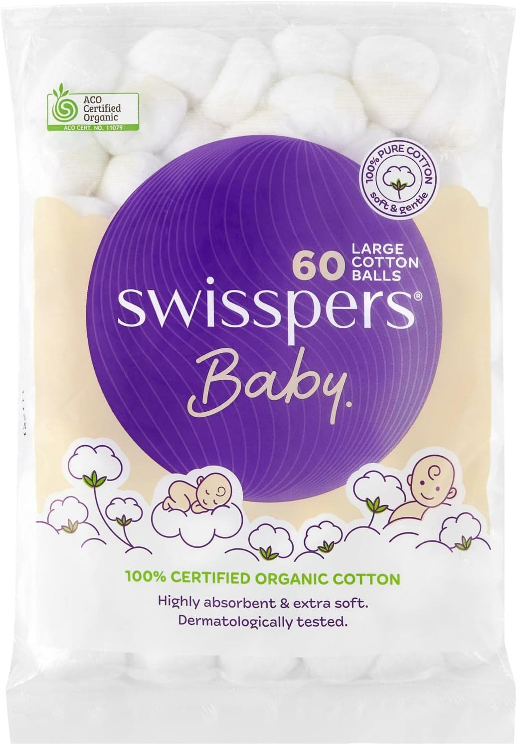 Swisspers Baby 60 Supersize Cotton Balls 70G image number 1