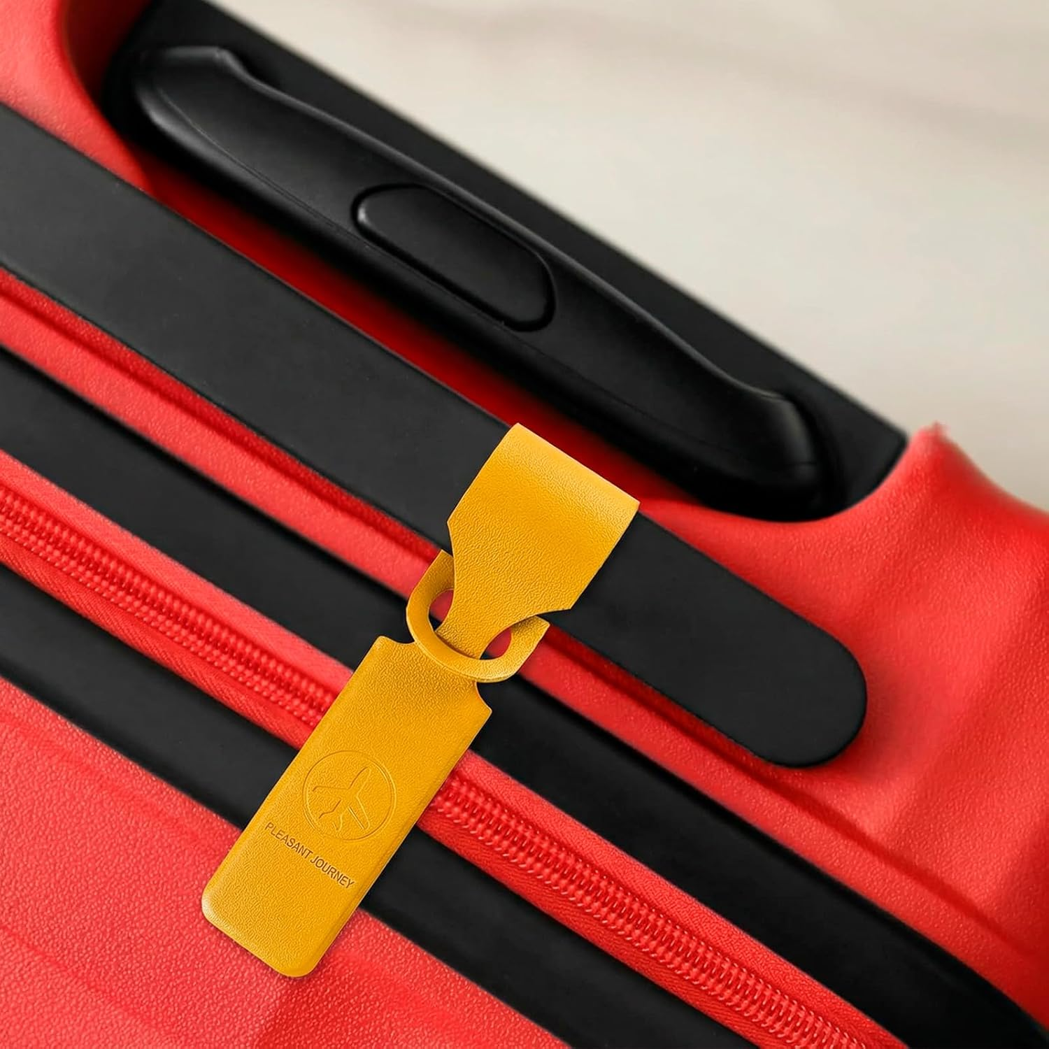 Luzcauwy 4Pcs Leather Luggage Tags - Privacy Flap Suitcase Labels for Travel - Durable ID Name Card Holder - Waterproof Accessories for Backpack Handbag School Bag - Multi Colour Set image number 6