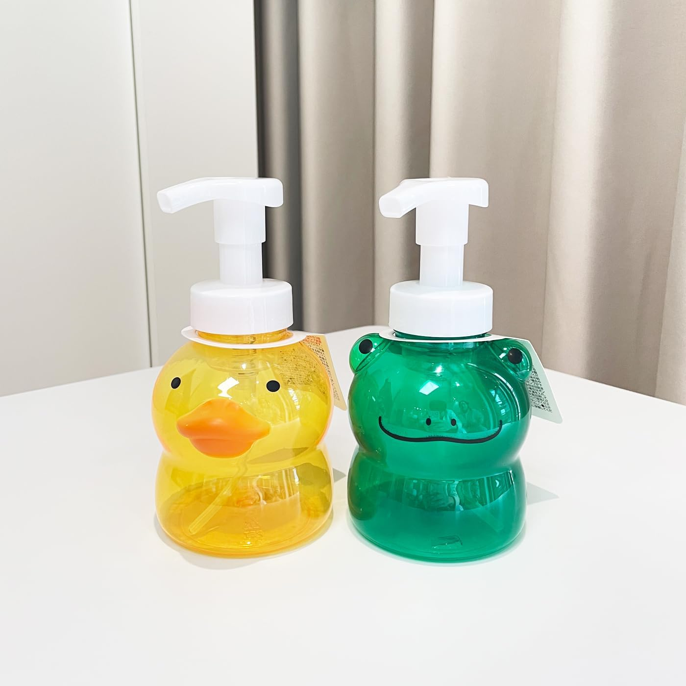 MXY 2 Pack Foaming Soap Dispenser Refillable Pump Bottle Foam Liquid Hand Soap Empty Plastic Container Reusable Empty Bottles for Hand Soap, Lotion, Shampoo Cute Duck and Frog Designs (10Oz, 300Ml) image number 5